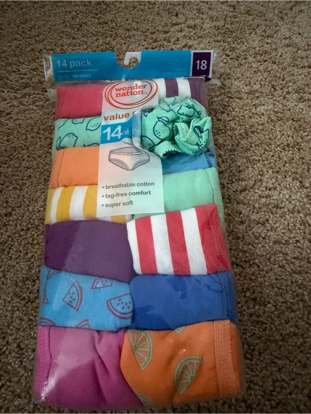 Wonder Nation Girls' Hipster Underwear Value Pack, 14-Count (Size 18)